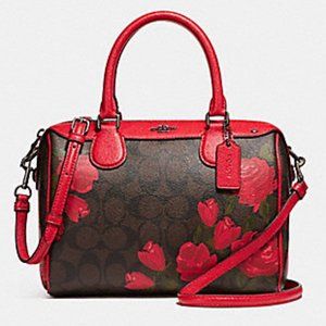 Coach Canvas Mini Bennett Brown Rose Floral Red